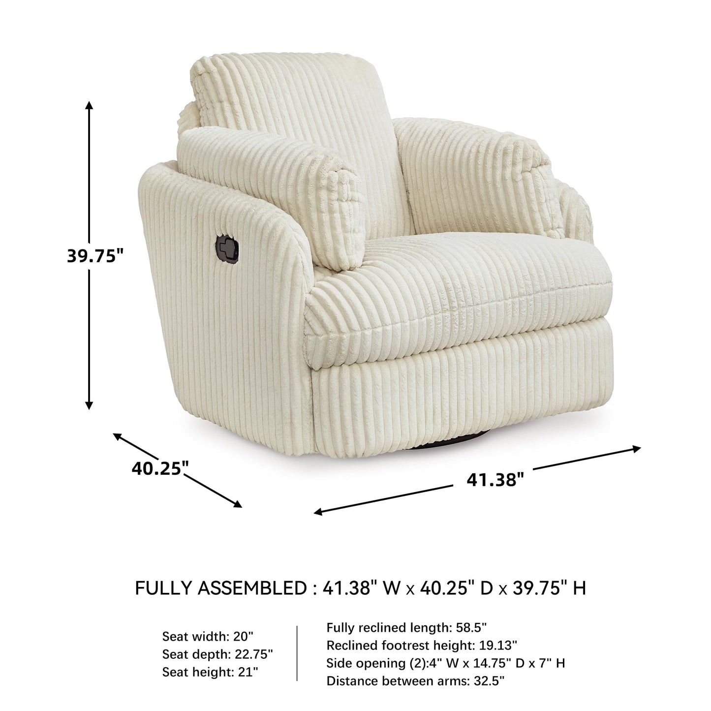 Signature Design by Ashley Tie-Breaker Contemporary Manual Press-Back Swivel Glider Rocker Recliner with 2 Bolster Pillows and Hidden Storage, White