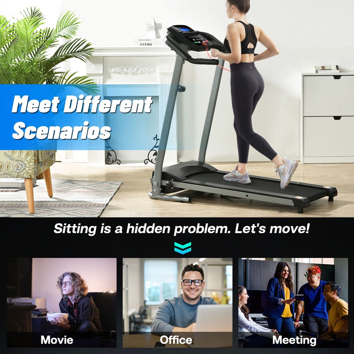 Home Foldable Treadmill with Incline, Folding Treadmill for Home Workout, Electric Running Machine 15 Preset or Adjustable Programs 250 LB Capacity MP3 (Black)