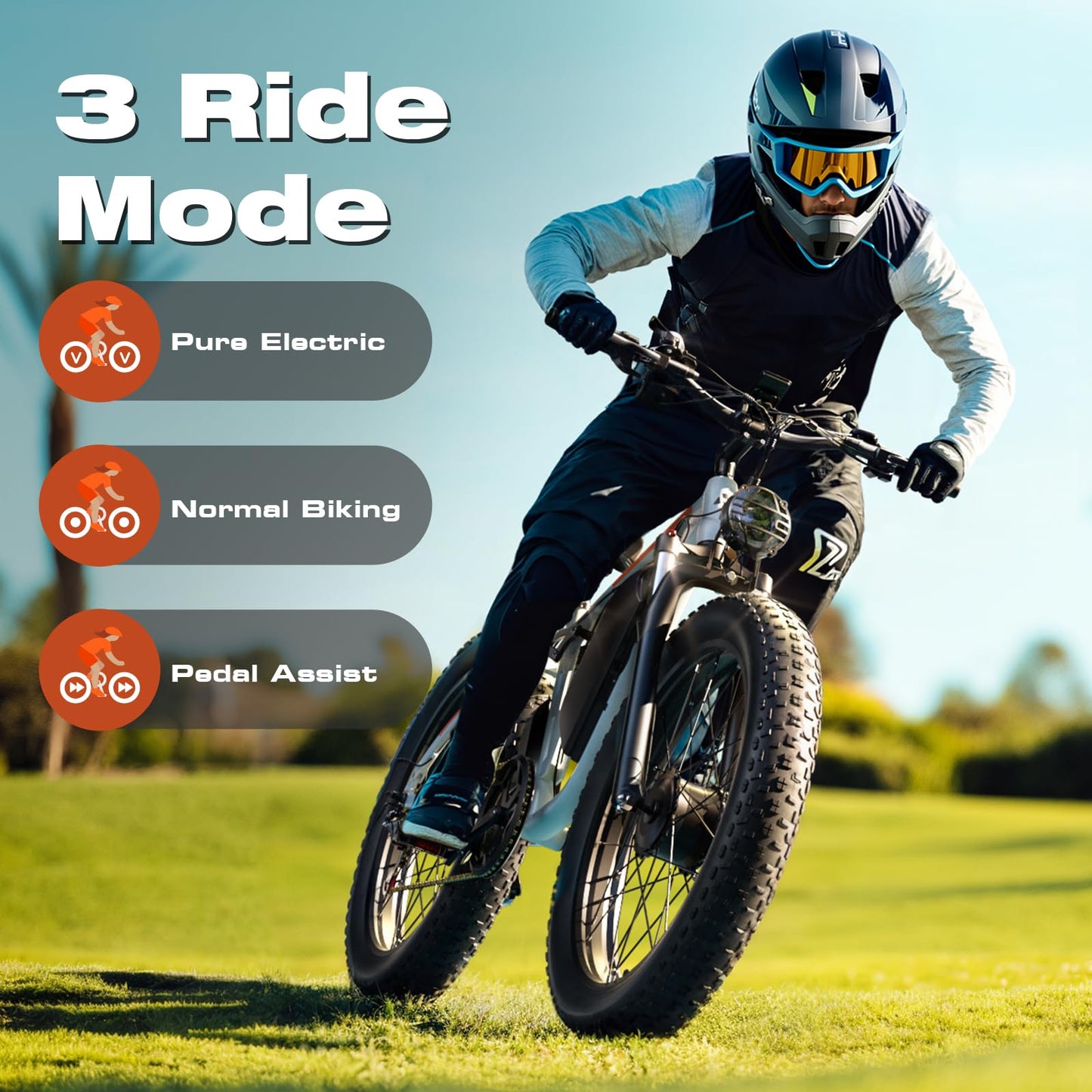 PUJH 3000W Dual Motors Electric Bike for Adults, 52V 25Ah 26" Fat Tire Fast 36 mph up to 100 Miles Full Suspension Hydraulic Brake Class 3 AWD Off Road Mountain Hunting Ebike