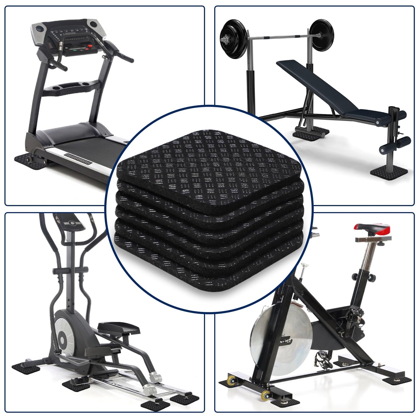 TOBWOLF 6PCS Treadmill Mat Pads, 4" x 4" x 0.2" Double-Sided Non-Slip Exercise Equipment Mat for Floor Protection, High Density Silicone Anti Vibration Pad for Treadmill, Walking Pad, Exercise Bike