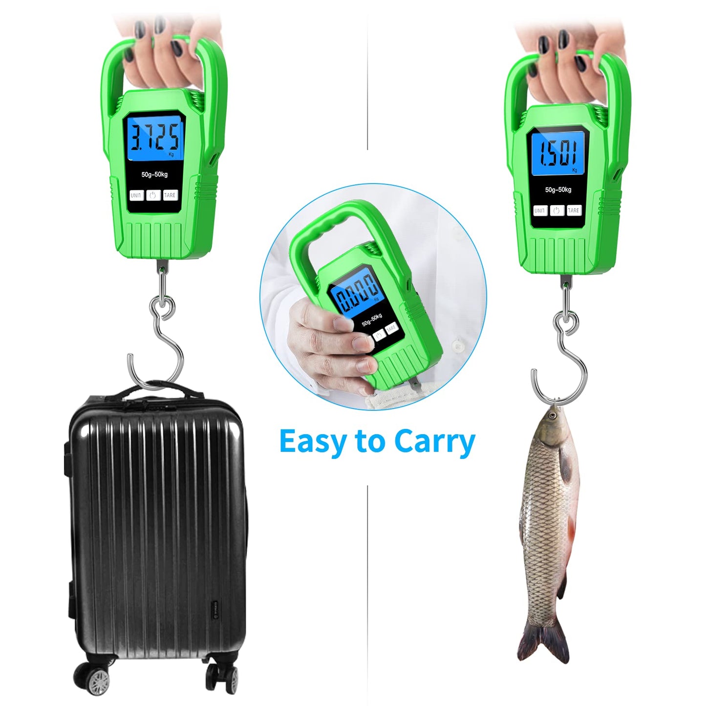 SKEAP Digital Fish Scale Hanging Scale Fishing Scale,110lb/50kg Luggage Scale,Upgrade Large Handle & Backlit LCD Display, Electronic Balance Digital Fishing Postal Scale,Green,Fishing Gifts for Men