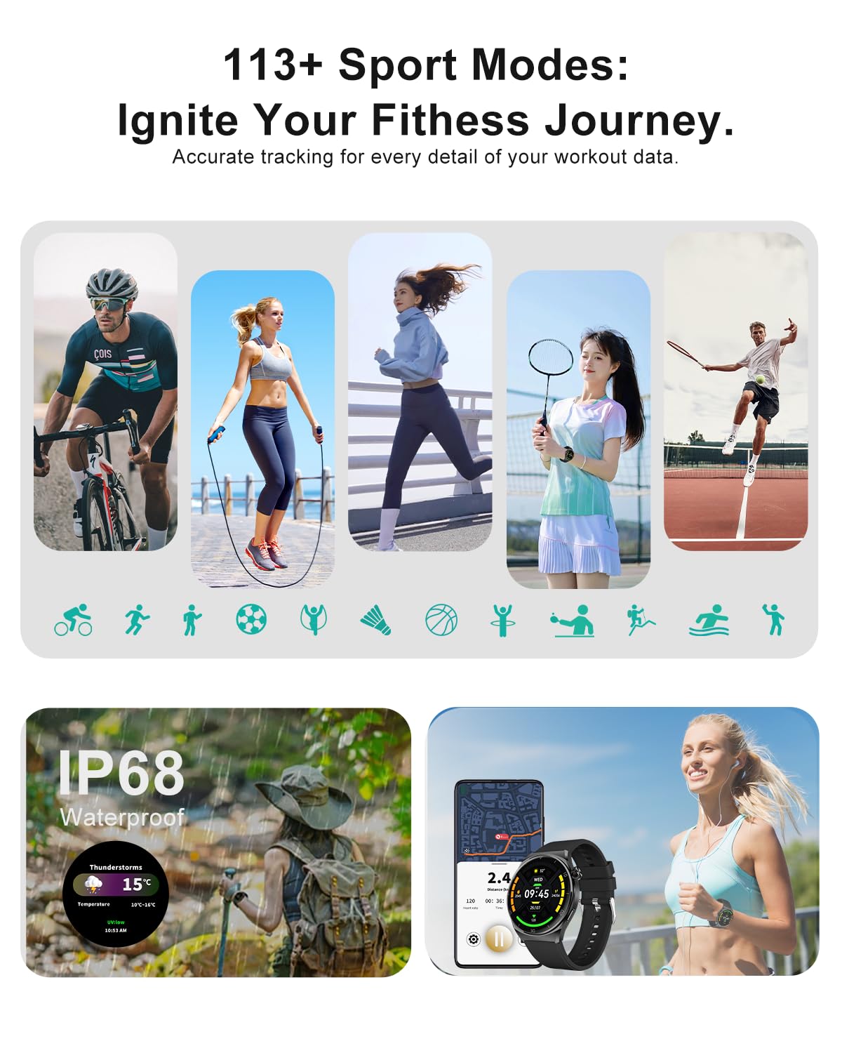 AMOLED Smart Watches for Men Women Fitness Tracker Watch Smartwatch for Android Phones/iPhone Compatible 1.43" HD Mens Watch with SOS ChatGpt AI Voice Heart Rate Sleep Female Cycle IP68 Waterproof