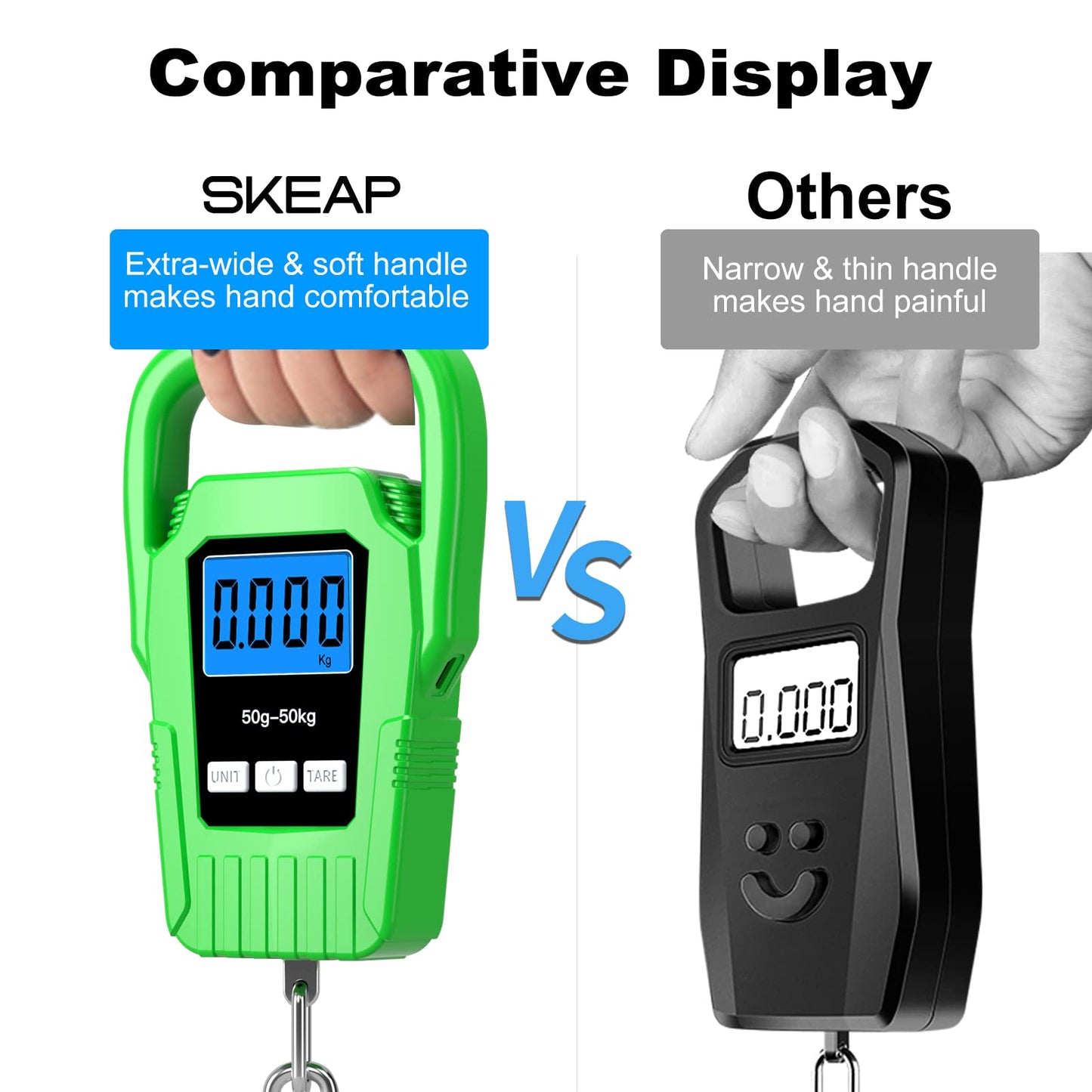 SKEAP Digital Fish Scale Hanging Scale Fishing Scale,110lb/50kg Luggage Scale,Upgrade Large Handle & Backlit LCD Display, Electronic Balance Digital Fishing Postal Scale,Green,Fishing Gifts for Men