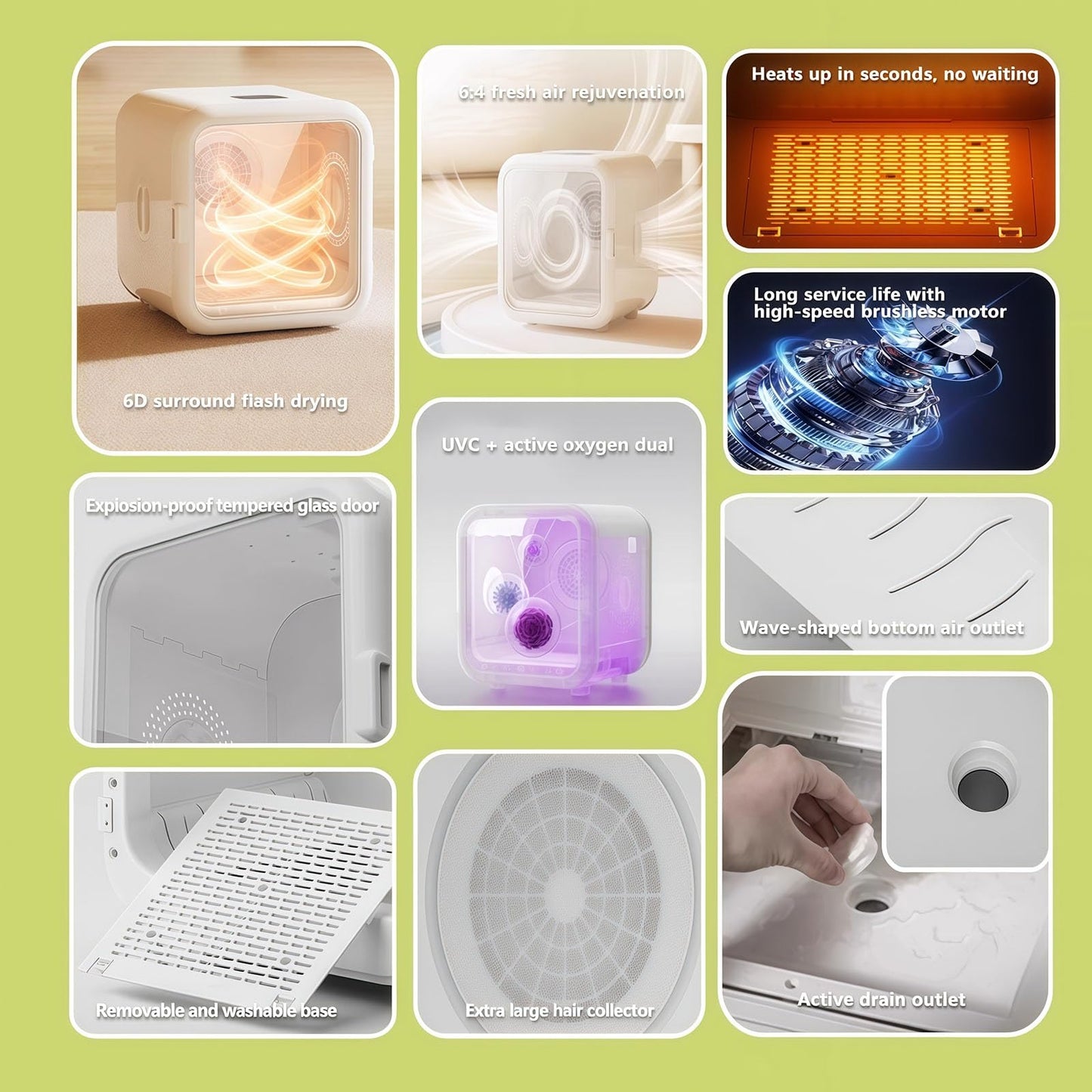 WENMEE Ultra Quiet Pet Dryer Box for Cats,35dB Low Noise Electric Grooming Blower,Energy Saving 0.3kWh/Hour