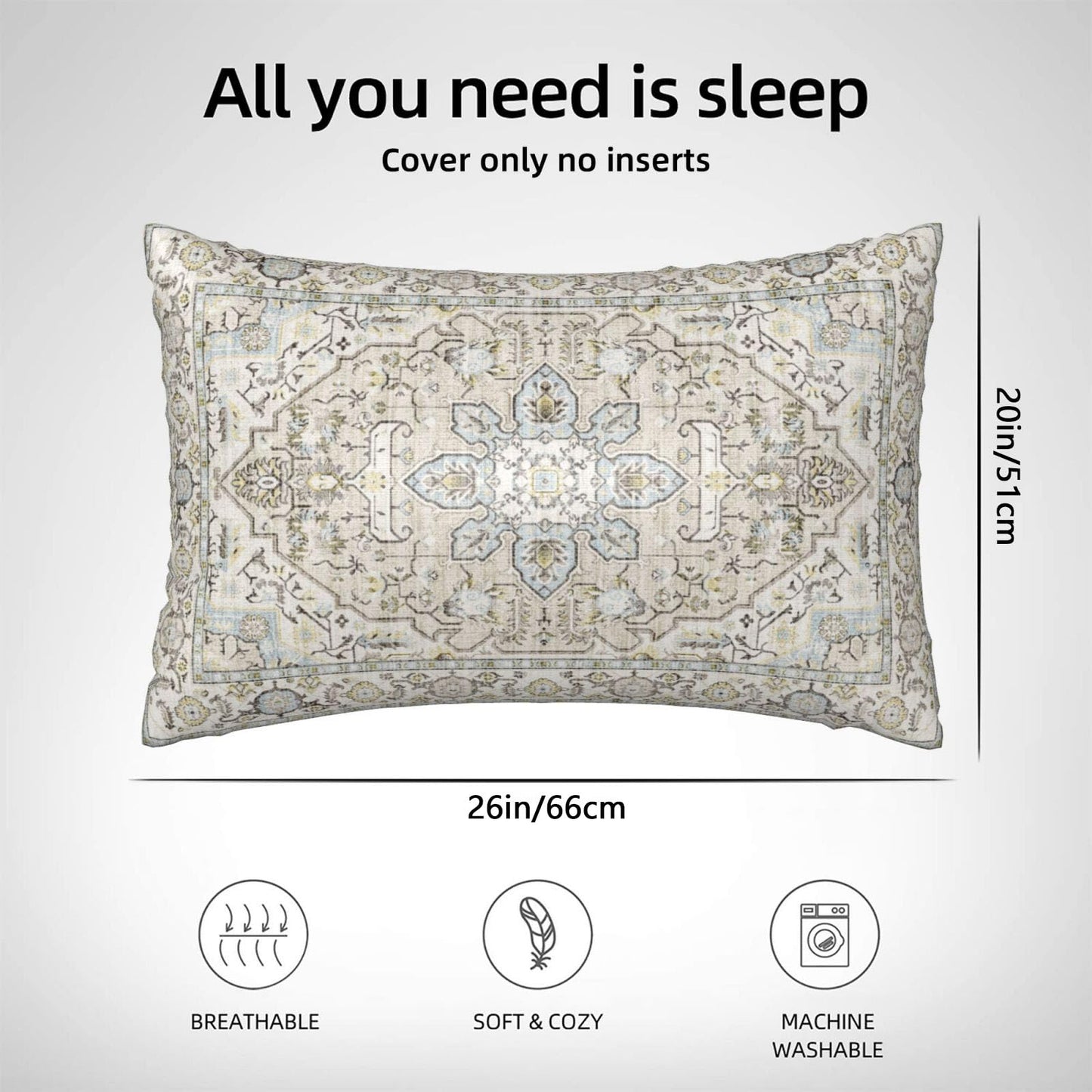 1 Pack Satin Pillowcase for Hair and Skin Modern Beige Carpet Imitation Silk Pillowcase with Hidden Zipper Soft Breathable Smooth Cooling Pillow Cover Standard Size for Bedroom Sofa 20”x26”