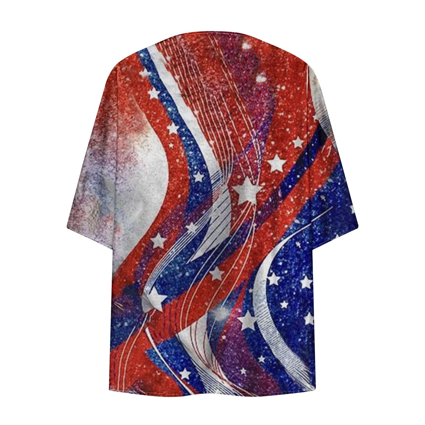 Women American Flag Lightweight Chiffon Cardigan Short Sleeve Flowy 4th of July Cover Up Casual Open Front Blouse Top Multicolor,XL