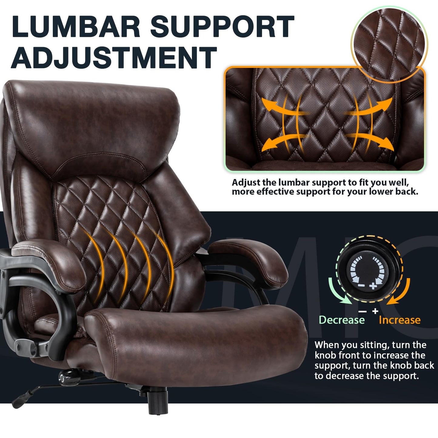 Big and Tall Office Chair for Heavy People, 500LBS High Back Extra Wide Heavy Duty Executive Office Chair Comfortable for Home Office, Large Computer Desk Chair with Adjustable Lumbar Support Brown