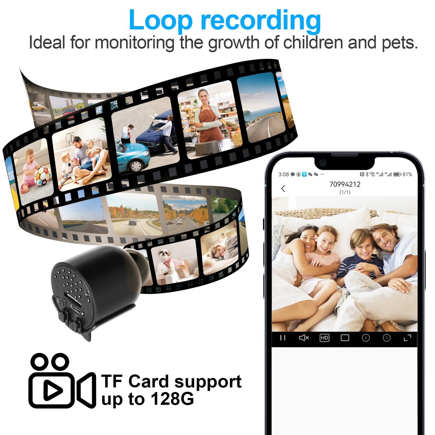 Smallest Wireless WiFi IP Camera,HD1080P Concealed Mini Camera with Video Recording Live Feed,Baby Monitor,Nanny Cam,with Night Vision,Motion Detection,Cloud Storage for Security with iOS Android APP