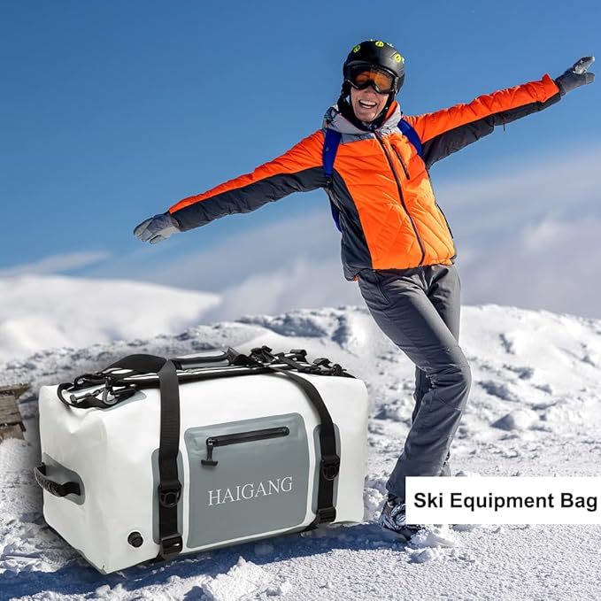 110L Waterproof Duffel Bag Heavy Duty Dry Bag Outdoors Large Storage Sack with Zipper Marine Duffle Motorcycle Luggage,Strap Adjustable for Kayaking,Boating,Camping,Beach Rafting Fishing White