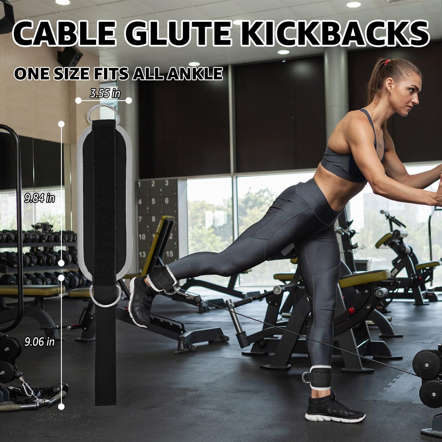 Anemeeoke Fitness Ankle Straps for Cable Machine, Kickbacks Glute Workouts, Lower Body Exercises, Adjustable Leg Straps with Neoprene Padding Men Women(Gray)