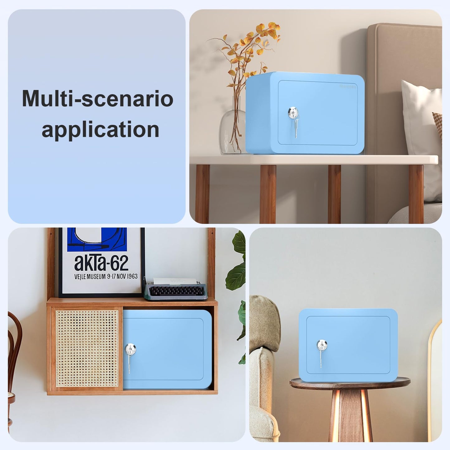 0.23 Cub Safe, Mini Home Safes for Money,Small Safe Box with Key, Coin and Cash, Security Safes for Kids, Lock Box for Personal Items with Size 6.69”Dx 9.06”Wx 6.69”H (Blue)