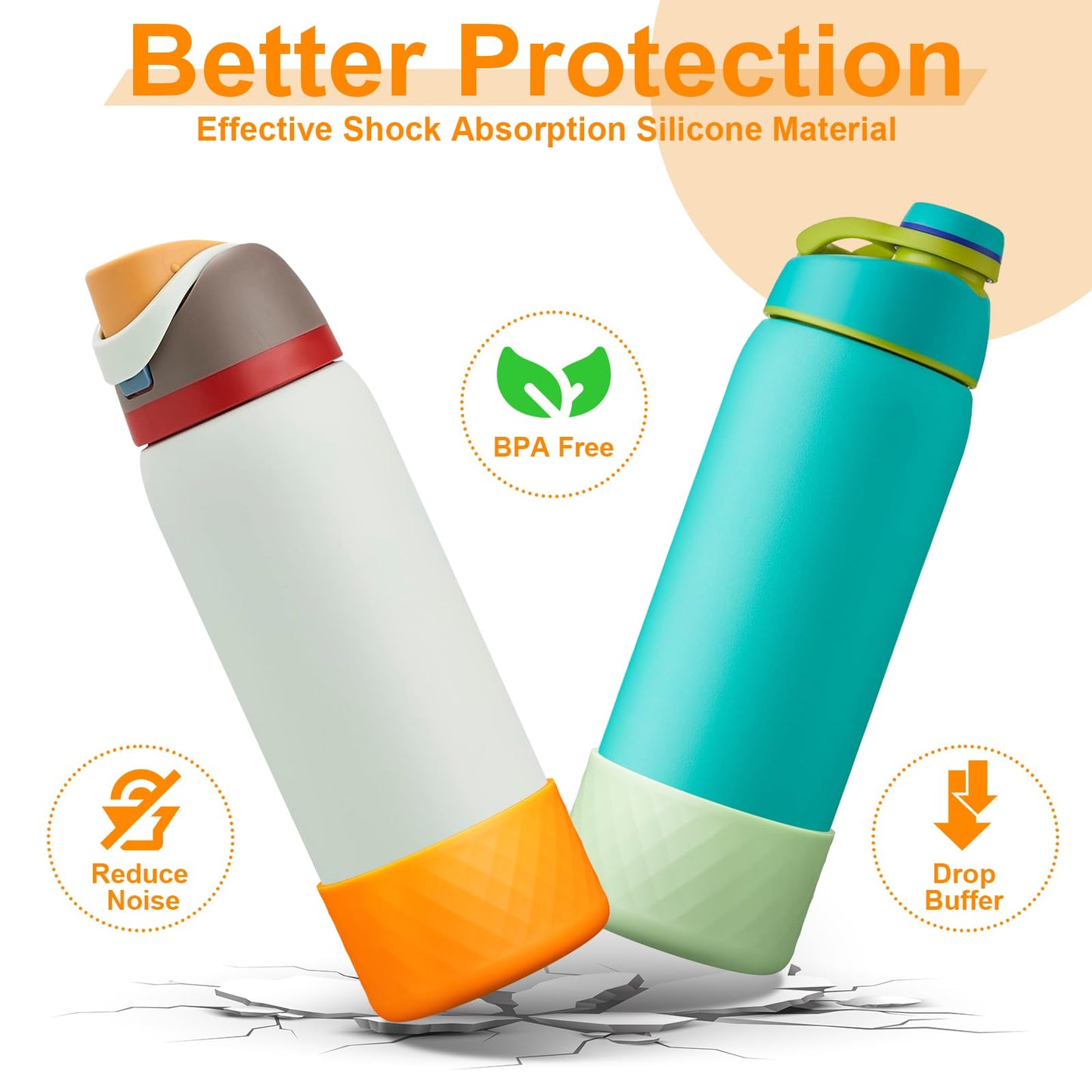 Alwenid 2PCS Silicone Water Bottle Boot for Owala 40 Oz, Anti-Slip Protective Sleeve Bottom Bumper Protector for FreeSip, Twist, and Flip Stainless Steel Water Bottles (Light Green+Orange)