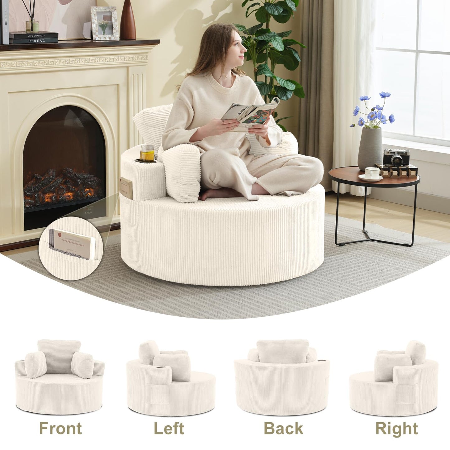 Estevo Accent Chair 37" W Recliner Comfy Upholstered Round Barrel Chair,with Ottoman,for Living Room Bedroom Office Apartmen