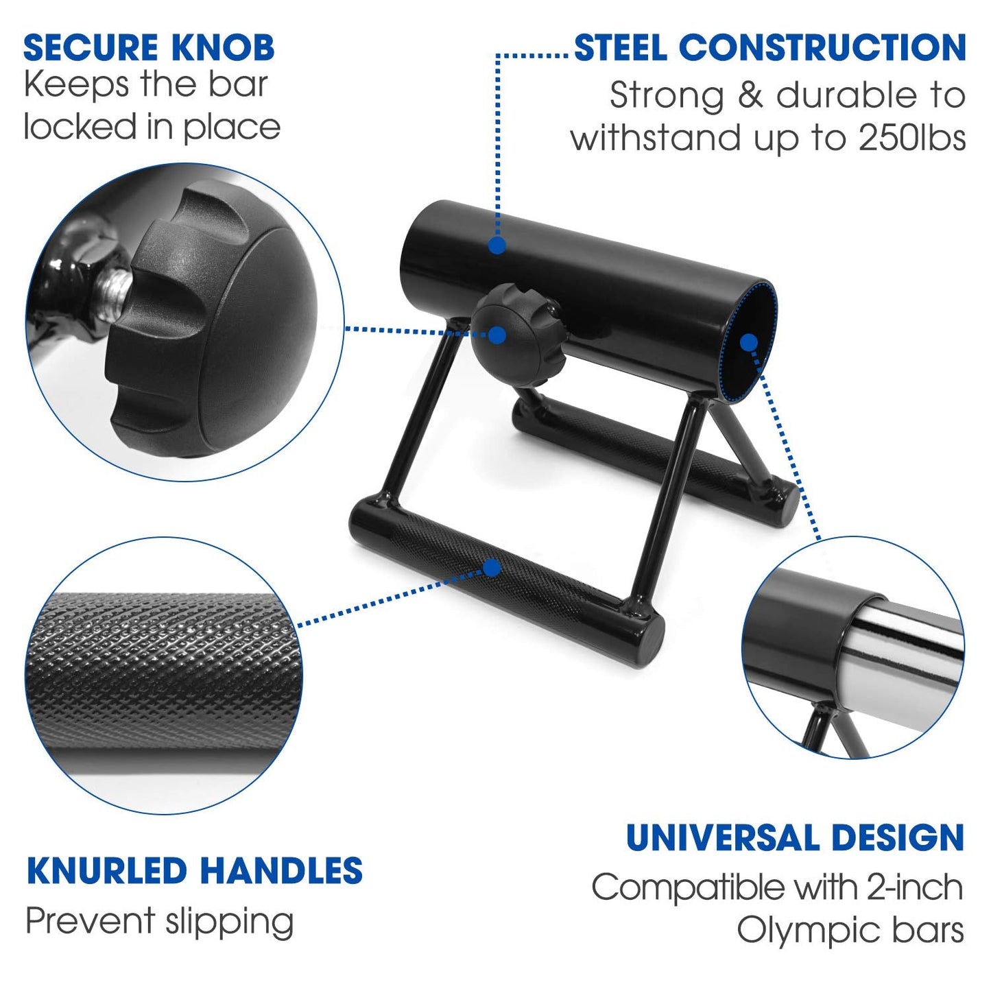 Yes4All Landmine Double D Row Handle/Landmine Handle Attachment with Diamond Knurled Handles – Double D Landmine Handle Fits 2-inch Olympic Bars