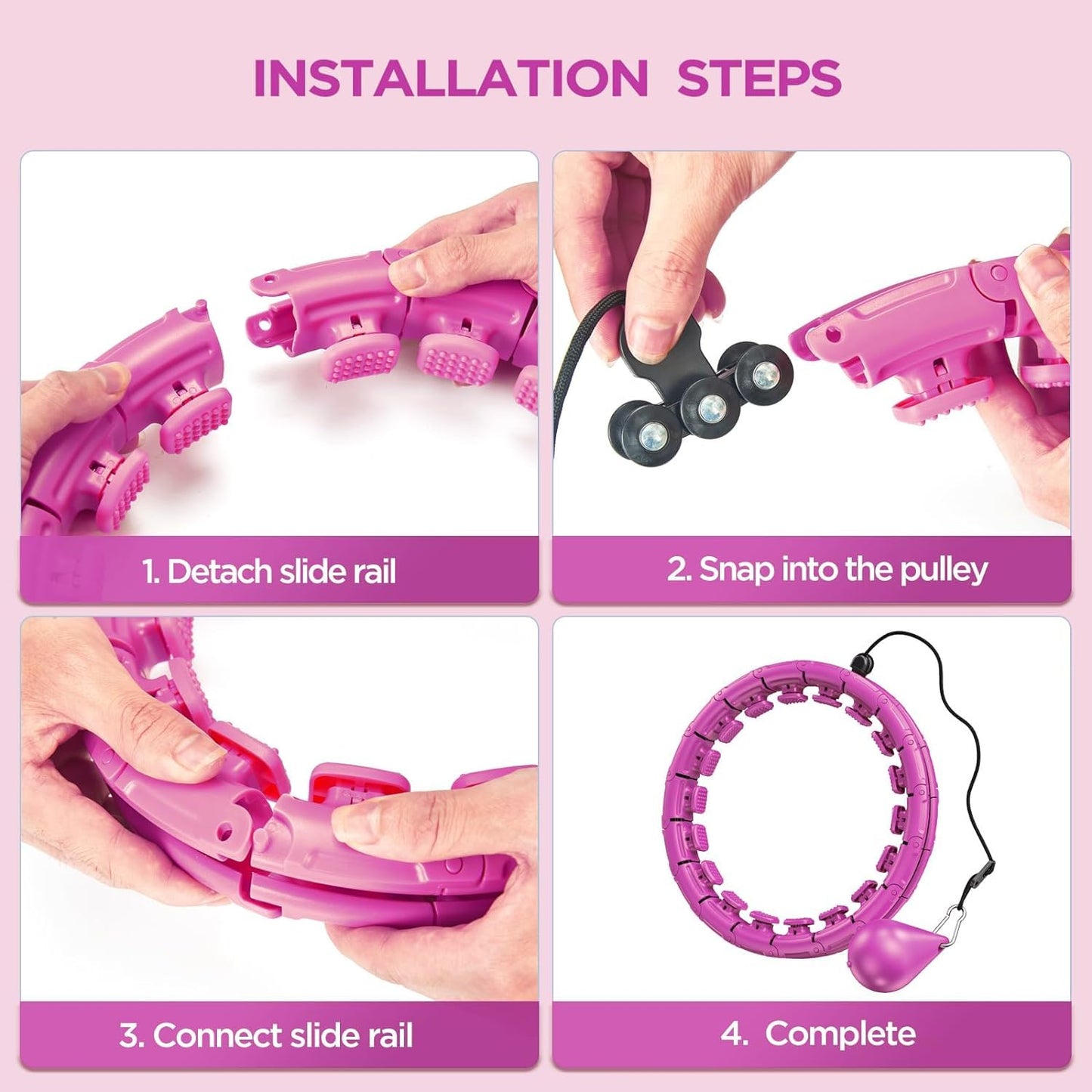 APzek 32 Detachable Knots Weighted Exercise Hoop Plus Size, No Falling Smart Huula Hoop for Adults & Beginners, 2 in 1 Abdomen Fitness Massage with Auto Spinning Ball - Purple