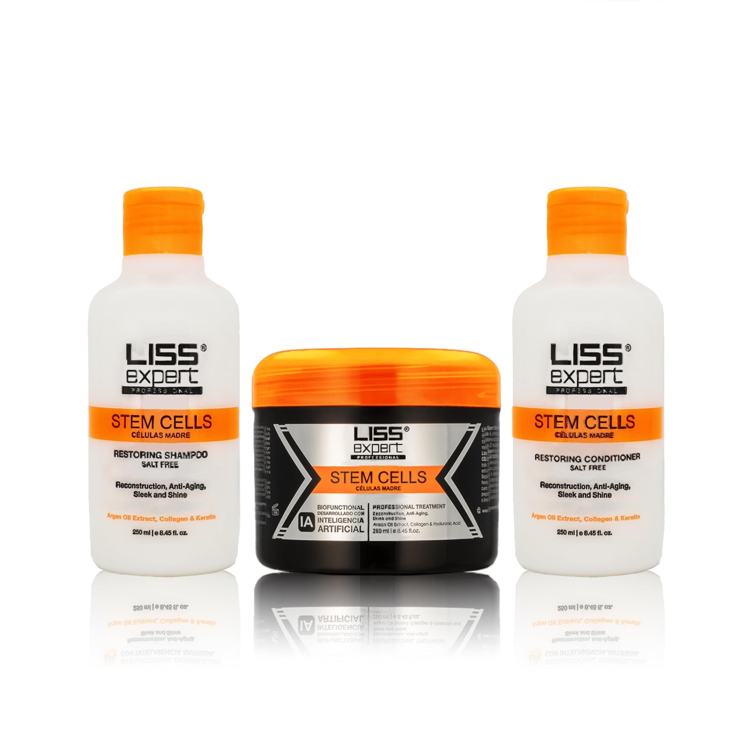 Liss Expert Stem Cells Smoothing Treatment – Organic Keratin & Argan Oil – Frizz-Free Repair & Shine – Professional Straightening – ONE Shoulder Length Applic– plus salt free shampoo and conditioner