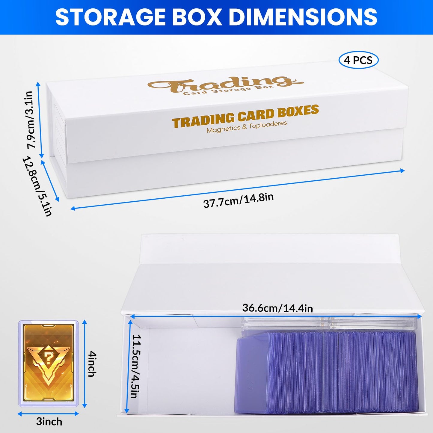 AOBOPLE Trading Card Storage Box,4 Pack Magnetic Closure Card Storage Box Holds 200 Toploaders or 1200 Cards Fits Sleeved & Unlseeved Cards Toploaders and Magnetic Card Holders