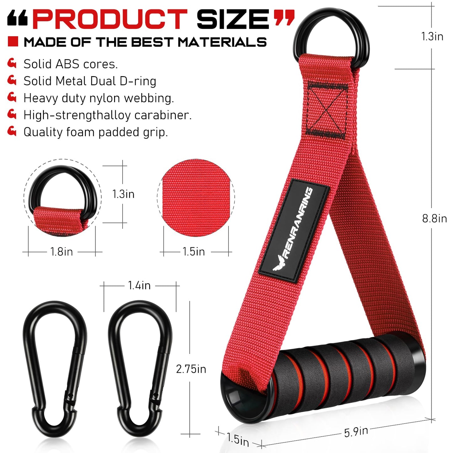 RENRANRING Gym Exercise Handles, Replacement Handle Attachments for Cable Machine Pulleys, Resistance Band and Strength Trainer, Pull Down Workout Accessories, Home Gym Add On Equipment