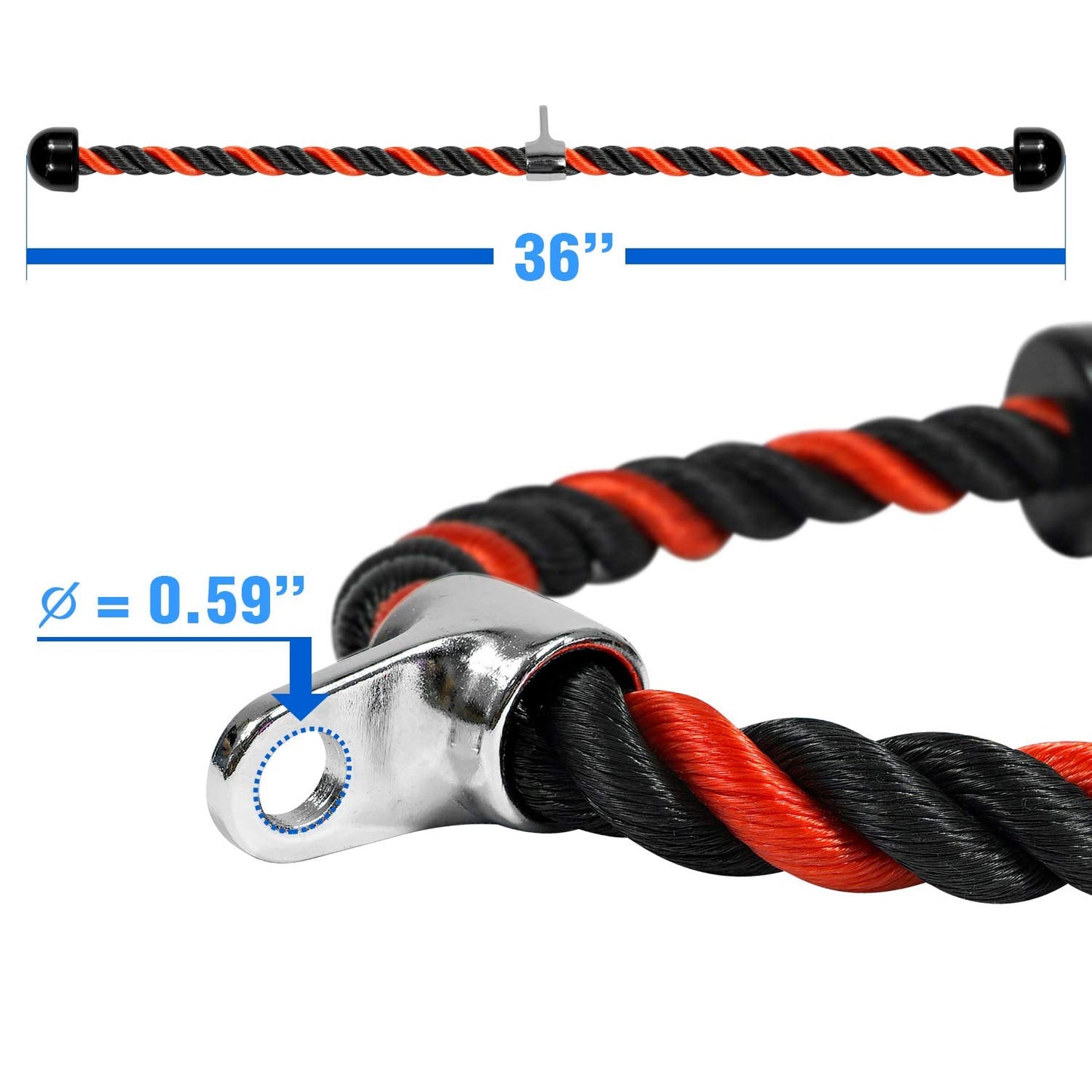 Yes4All Deluxe Black & Red Tricep Rope Cable Attachment,36 inch Exercise Machine Attachments Pulley System Gym Pull Down Rope with Carabiner