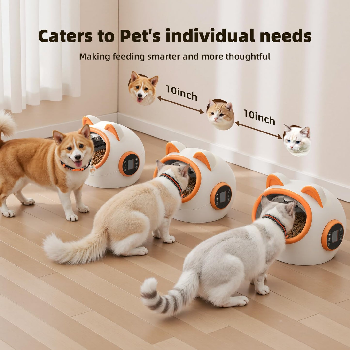Smart RFID Cat Feeder with Collar Sensors – Automatic Timed Pet Feeder for Multi-Cat, 4 Feeding Modes, Voice Recorder, LCD Display, Wet/Dry Food Compatible