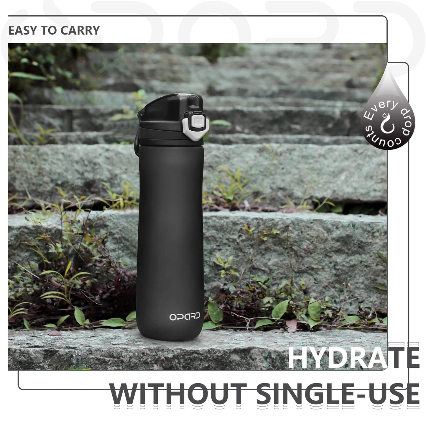 Opard Peak Water Bottle 20 Oz BPA Free Tritan Plastic Leak Proof Flip Top for School Kids Sports Gym Yoga Camping (Dark Grey)