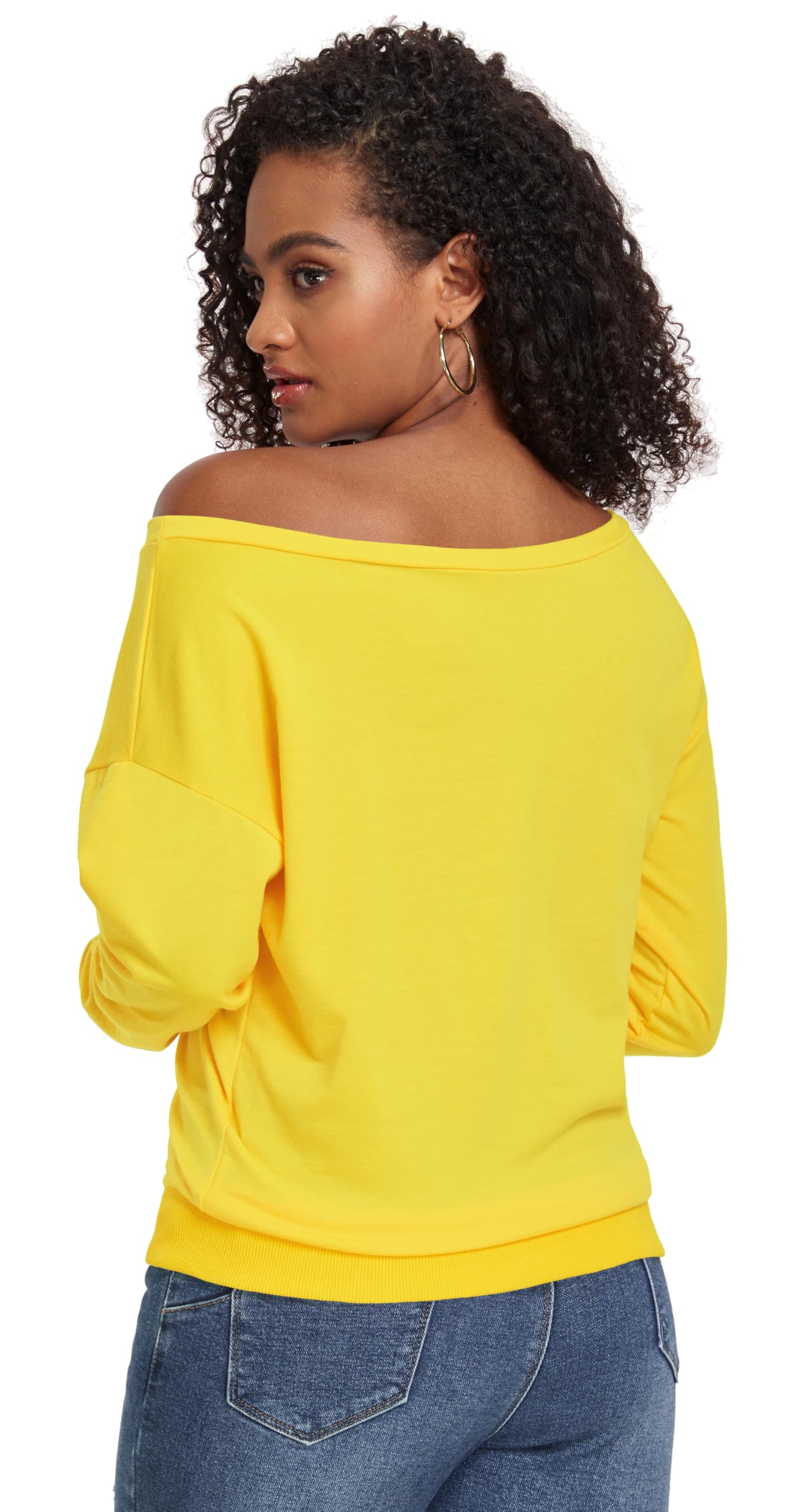 AM CLOTHES Sweatshirt for Women Off Shoulder Oversized Sweatshirts Long Sleeve Sweaters Shirts Tops X-Large 01-yellow