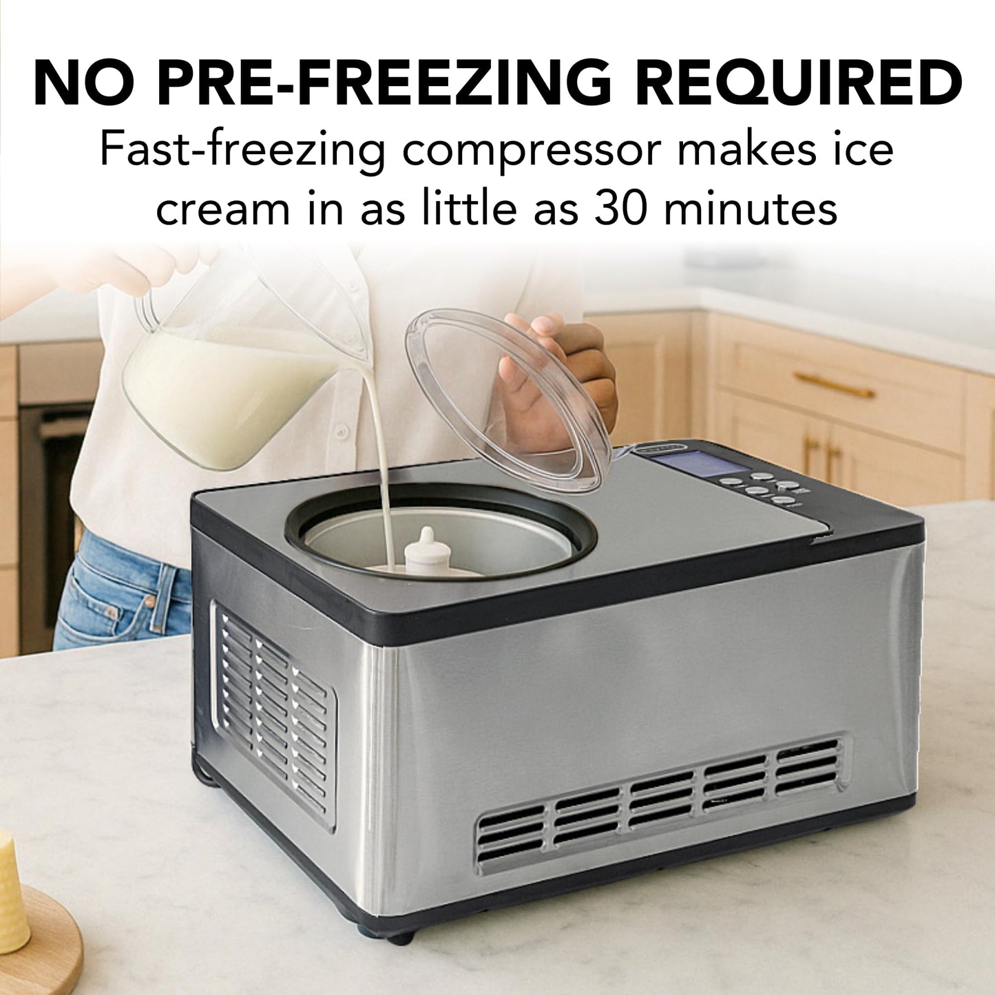 Whynter Ice Cream Maker Machine Automatic 2.1 Qt. with Built-In Compressor, LCD Digital Display & Timer, No Pre-Freezing, ICM-200LS, Stainless Steel