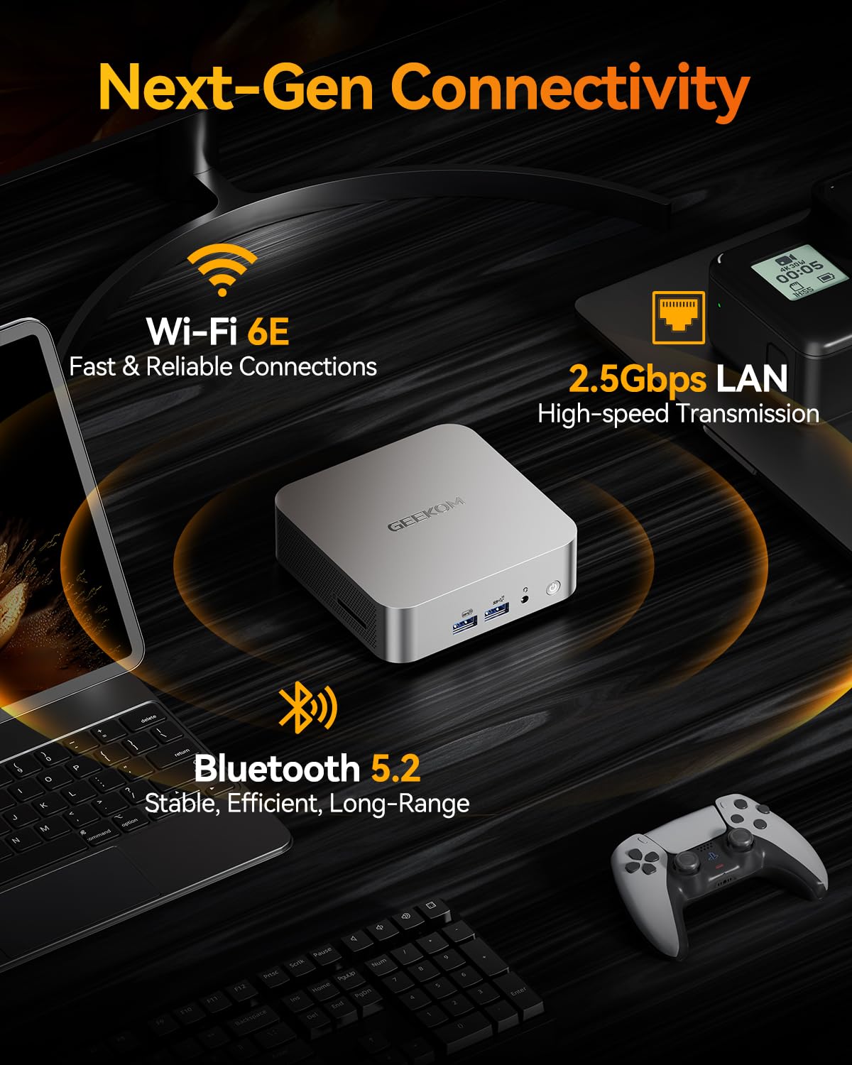 GEEKOM A8 Mini PC, AMD Ryzen 7 8745HS, 32GB DDR5 5600MHz 1TB PCIe 4.0 NVMe SSD, Windows 11 Pro Desktop Computer for Home&Business, Radeon 780M, USB4, 8K UHD, 4 Display | WiFi 6E, BT5.2, 2.5G LAN