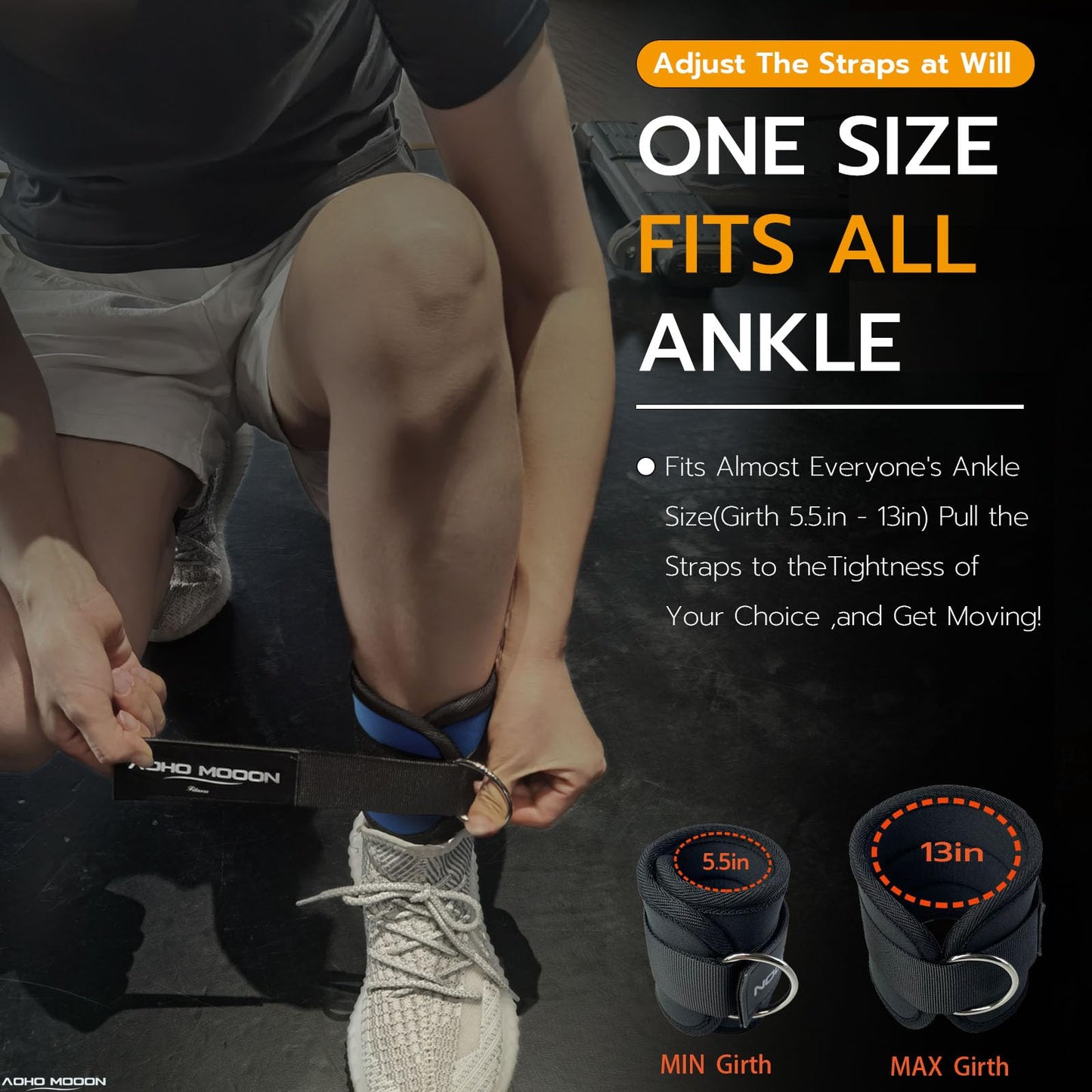 AOHO MOOON (Pair Comfortable Adjustable Ankle Straps for Cable Machines Women, Gym Workout Leg Straps, Ankle Cuffs for Glute Workouts, Foot Straps for Kickback, One Size Fit All with D Ring