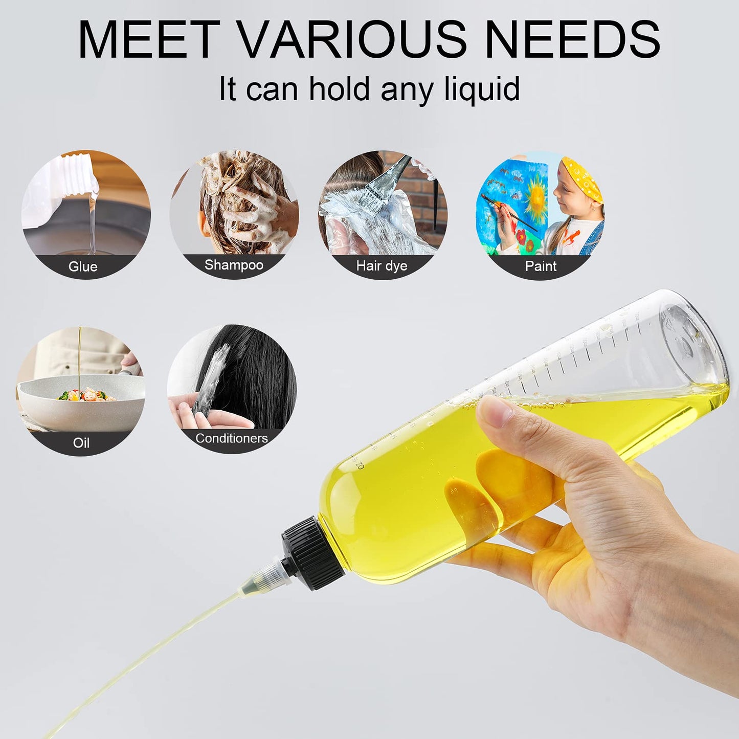 Cosywell Hair Oil Applicator 16.9oz Measured Squeeze Bottles with Graduated Scale Dye Applicator Bottle Twist-On Top Tip Cap Empty Plastic Color Oil Bottle 2 Pack