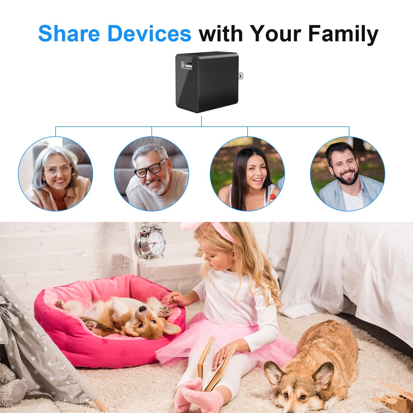 USB Charger Camera - HD 1080P Mini WiFi Security Camera - Small Micro Wireless Nanny Cam for Home Indoor Security