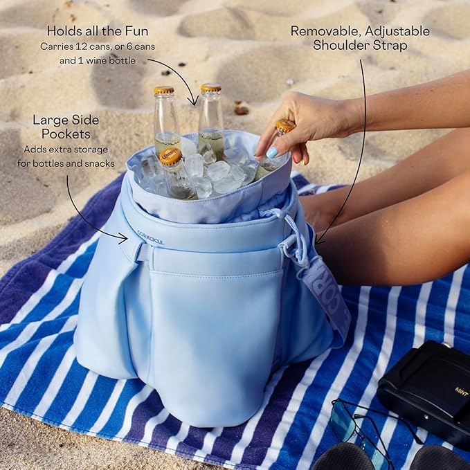 Corkcicle Beverage Bucket Cooler Bag, 10.5” x 12” – Keep Cool with Portable Bucket Bag – Transforms Into Ice Bucket with All Day Insulation