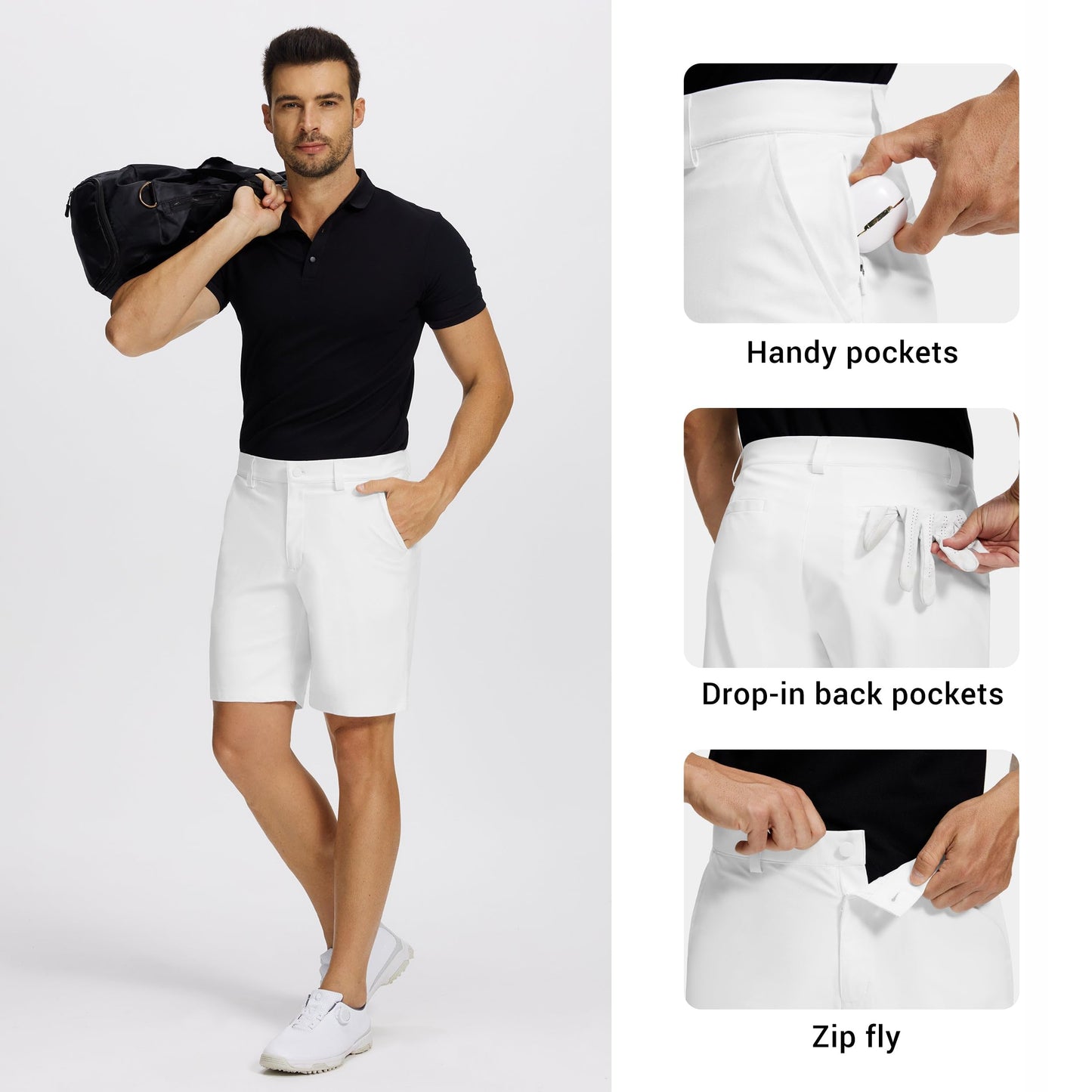 Willit Men's Golf Shorts Stretch Work Dress Shorts Quick Dry Athletic Casual Shorts with Pockets 9" White 34W
