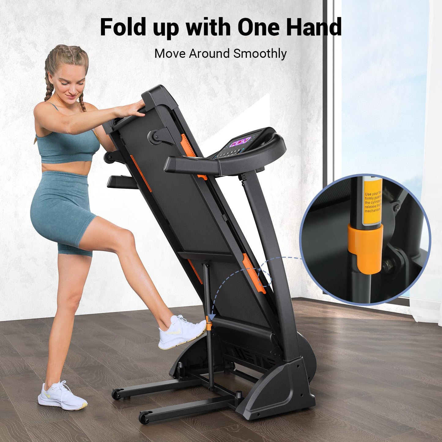 THERUN Incline Treadmill, Treadmills for Running and Walking, 300 lbs Weight Capacity Folding Treadmill with 0-15% Auto Incline, Wide Belt, 3.5 HP, App, Heart Rate, Orange