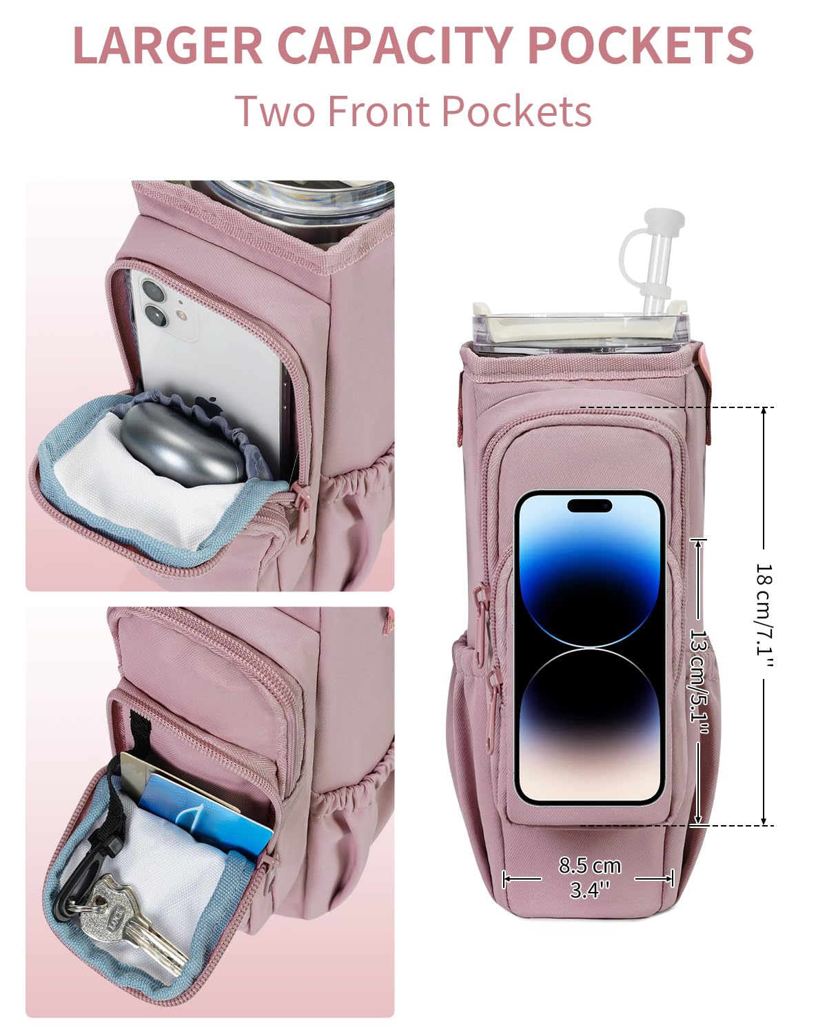 sportsnew Water Bottle Carrier Bag with Phone Pocket for Stanley Brumate era 40oz Insulated Water Bottle Holder Pouch with Strap Water Bottle Bag with Straw Cover for Stanley Cup Accessories
