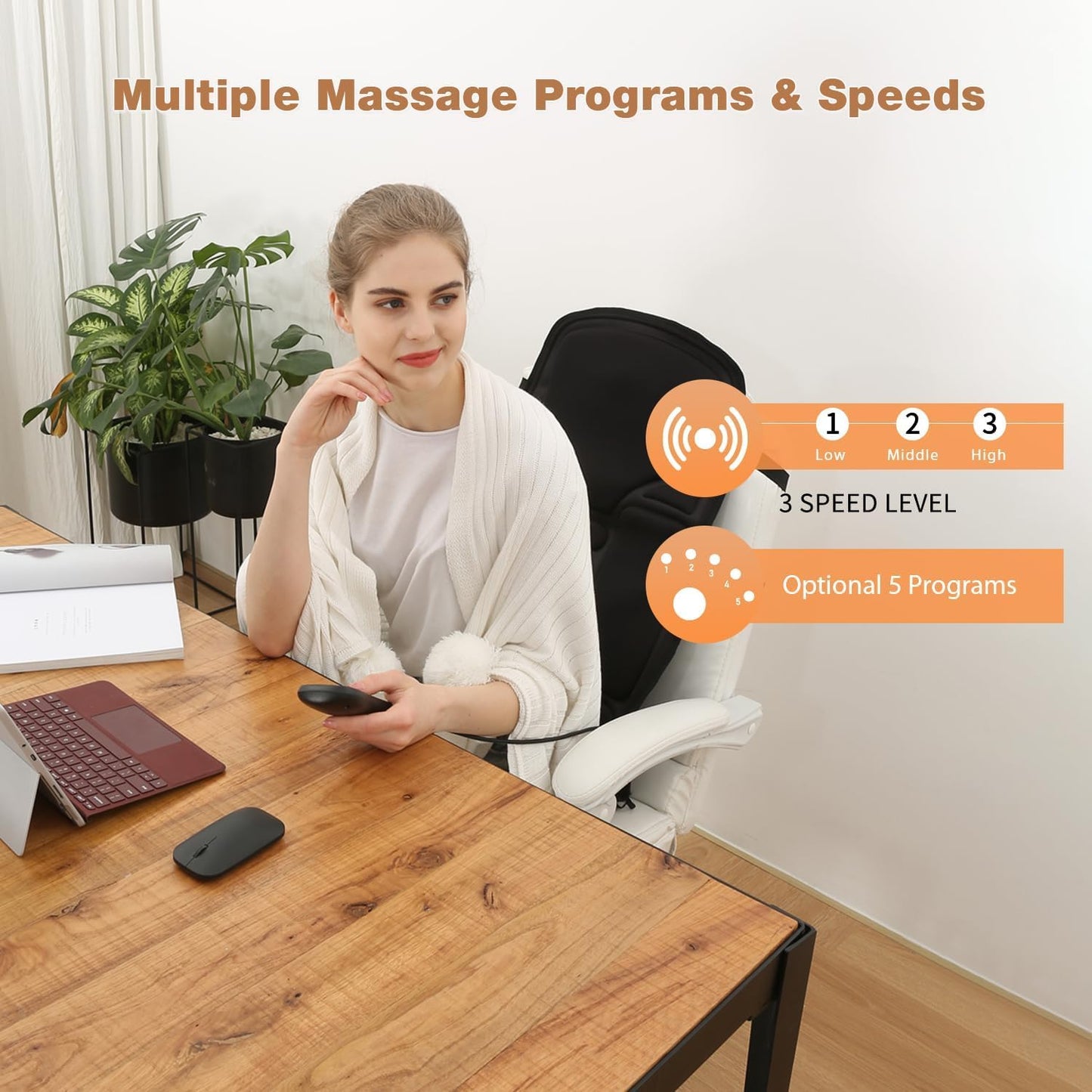 Back Massage Chair Pad, Back Massager with Heat for Pain Relief, Chair Massager for Full Body Massage, Deep Tissue Vibration Massger with 2 Adapters, Chair Massager for Office and Recliner