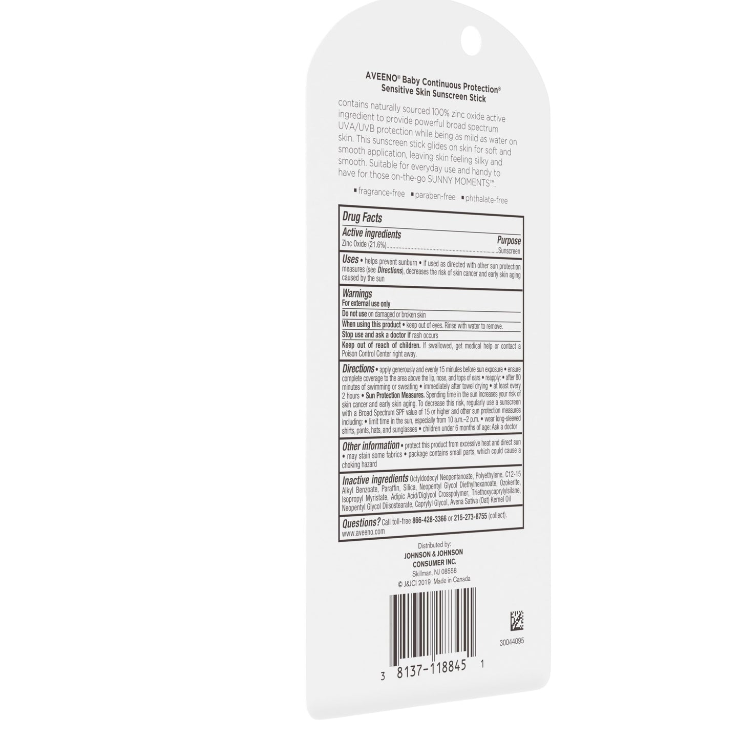 Aveeno Baby Continuous Protection Mineral Sunscreen Stick for Sensitive Skin with Broad Spectrum SPF 50 Protection for Face & Body, Naturally Sourced 100% Zinc Oxide, Travel Size, 0.47 oz