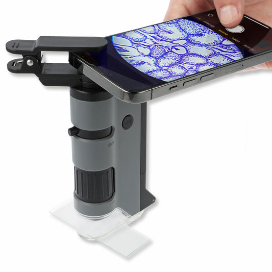 Carson MicroFlip 100x-250x, LED UV Pocket Microscope with Smartphone Clip, STEM Education (MP-250)