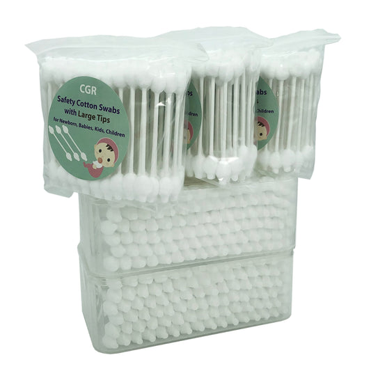 400pcs CGR Baby Safety Cotton Swabs with Large Tips for Newborn, Babies, Kids, Children, 100% Organic Cotton, White Paper Sticks, 5 Pack of 80 Swabs Total(2 Boxes and 3 Bags)