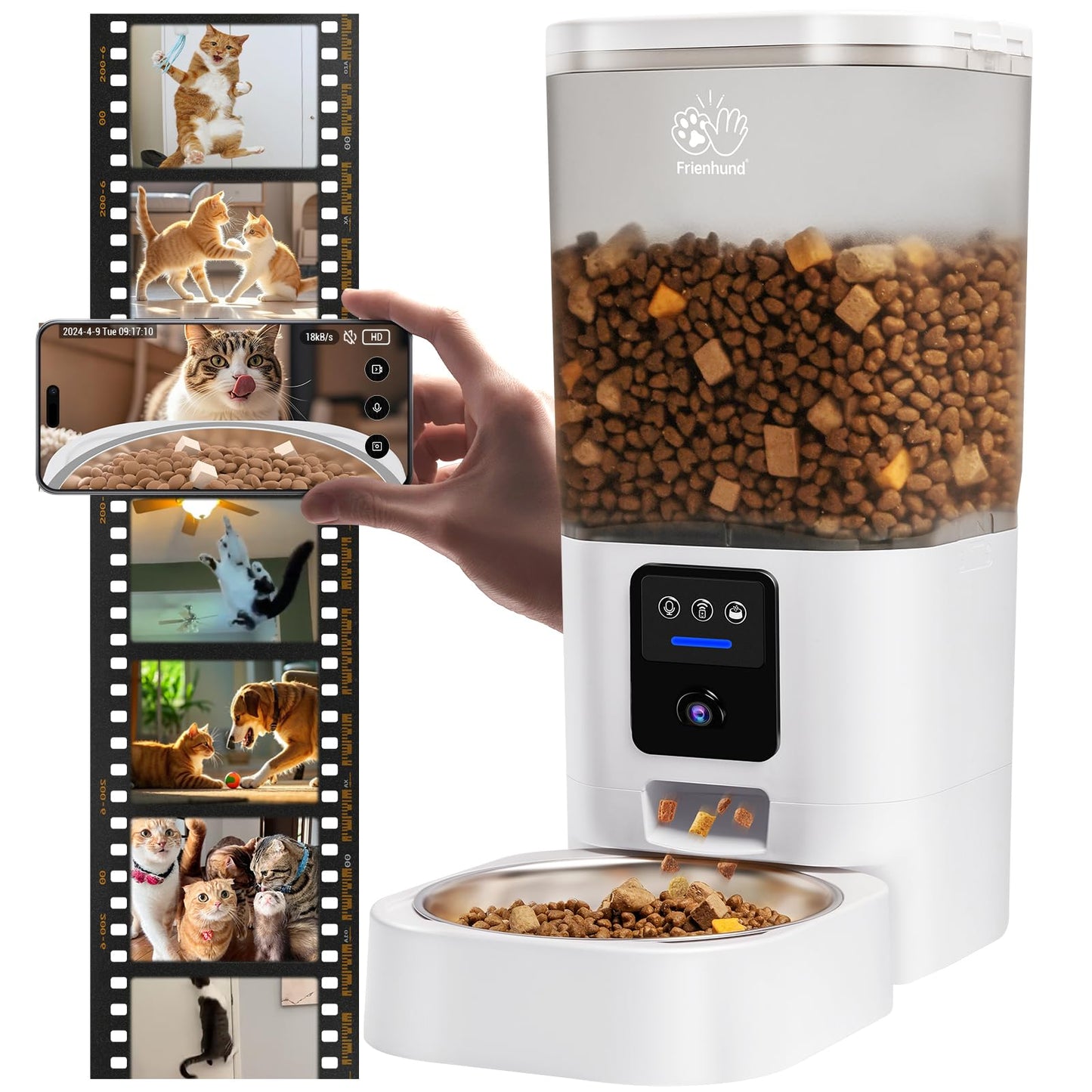 Frienhund Automatic Cat Feeder with 2K HD Camera: Automatic Dog Feeder with Night Vision, Cat Food Dispenser with 5G WiFi for Multiple Pet, Detachable for Easy Clean - 29 Cup (7L Large Capacity)