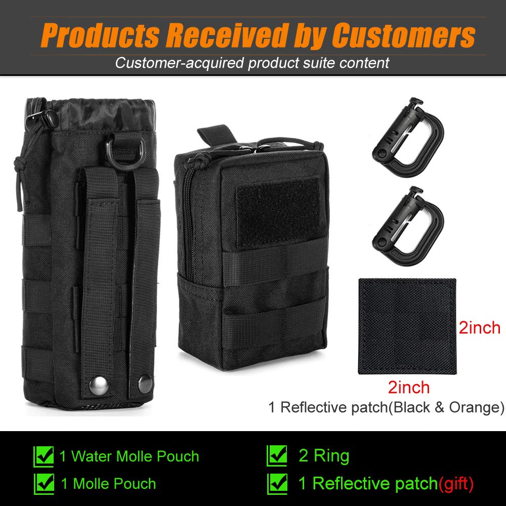 Upgraded Sports Water Bottles Pouch Bag, Tactical Drawstring Molle Water Bottle Holder Tactical Pouches, Travel Mesh Water Bottle Bag Tactical Hydration Carrier (Black_WaterPouch-Small Pouch)