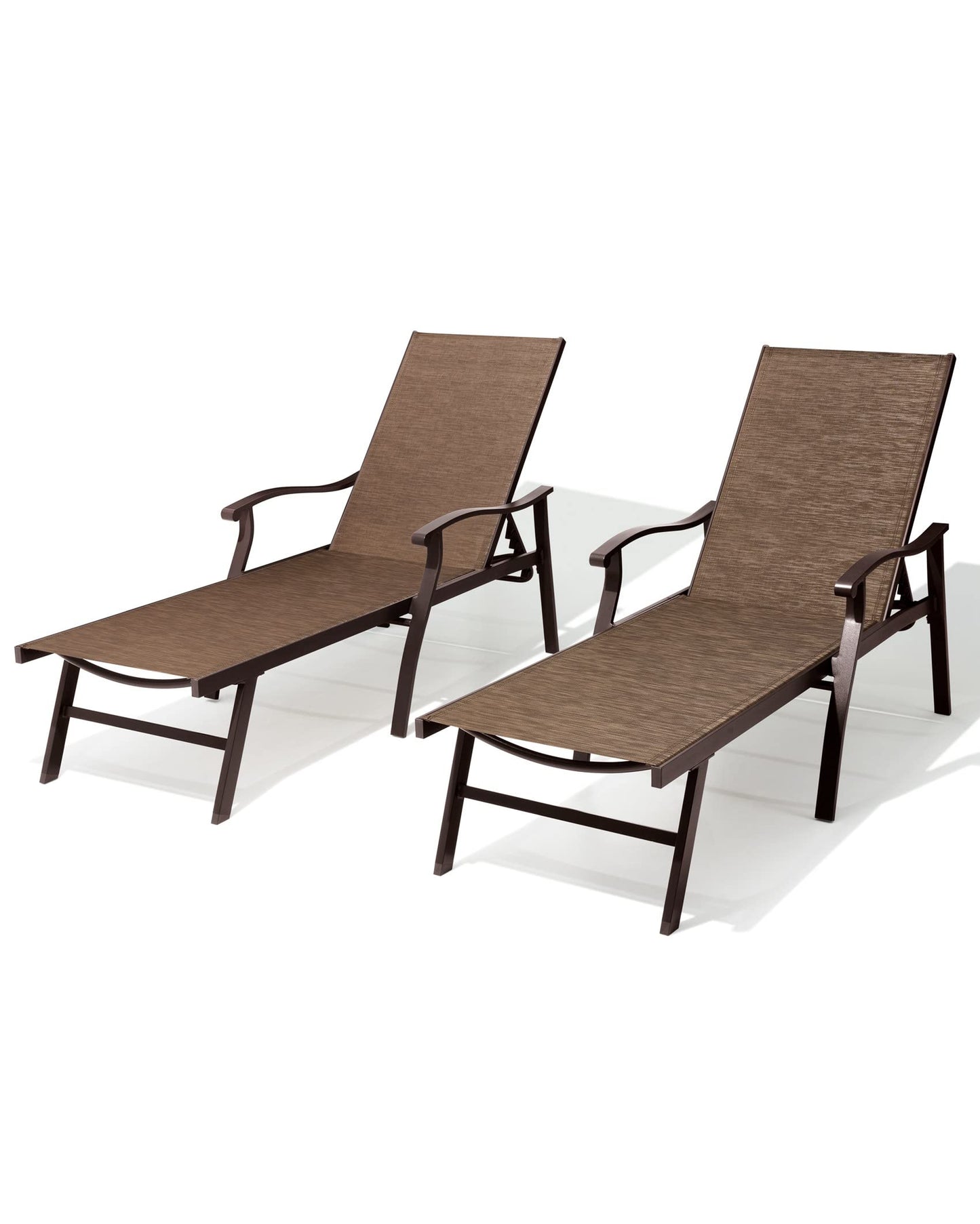 VredHom 2PCS Outdoor Chaise Lounge Chair, Patio Chaise 5 Position Adjustable Backrest Recliner Ergonomic Armrest All Weather Textiline Aluminum Chairs Set of 2 for Patio, Beach, Yard, Pool,Brown
