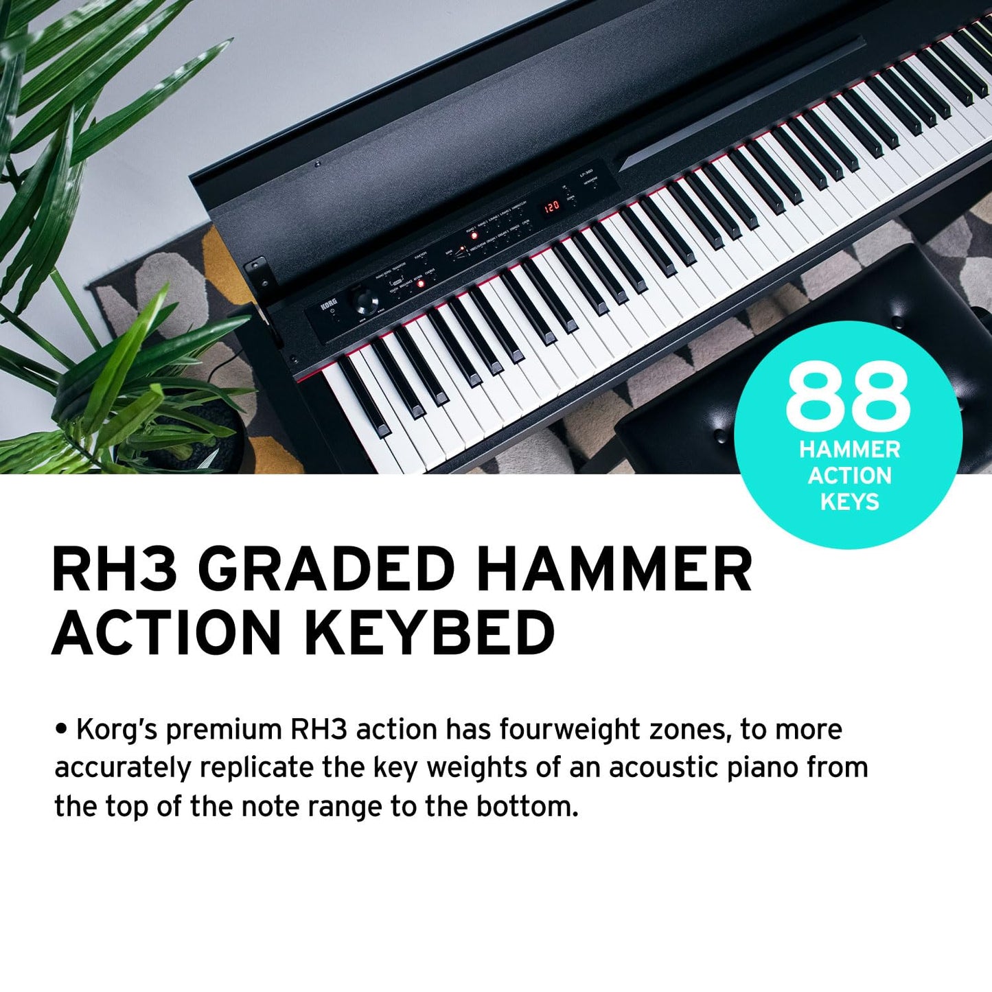 KORG, LP-380U Digital Home Piano with 88-Key Fully Weighted Keyboard, Built-in Speakers, Furniture Stand, and 3-Pedal Unit (LP-380-BK-U)