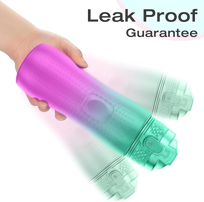 OLDLEY Kids Water Bottle for School, 25 oz (Straw Lid) BPA-Free Reusable Leak-proof Durable Tritan Plastic Water Bottles with One-handed Opening Straw Lids, Anti-dust Spout Cover (Blue-Purple)
