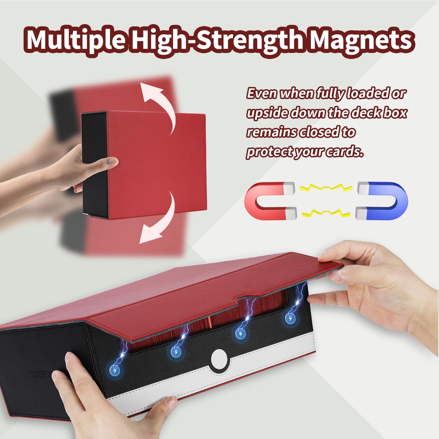 tombert Premium Trading Card Storage Box TCG Deck Case Holds 1000+ Sleeved Cards for MTG, YuGiOh, Uno, TCG, Sport Cards and Strong Magnet Closure (White & Red)