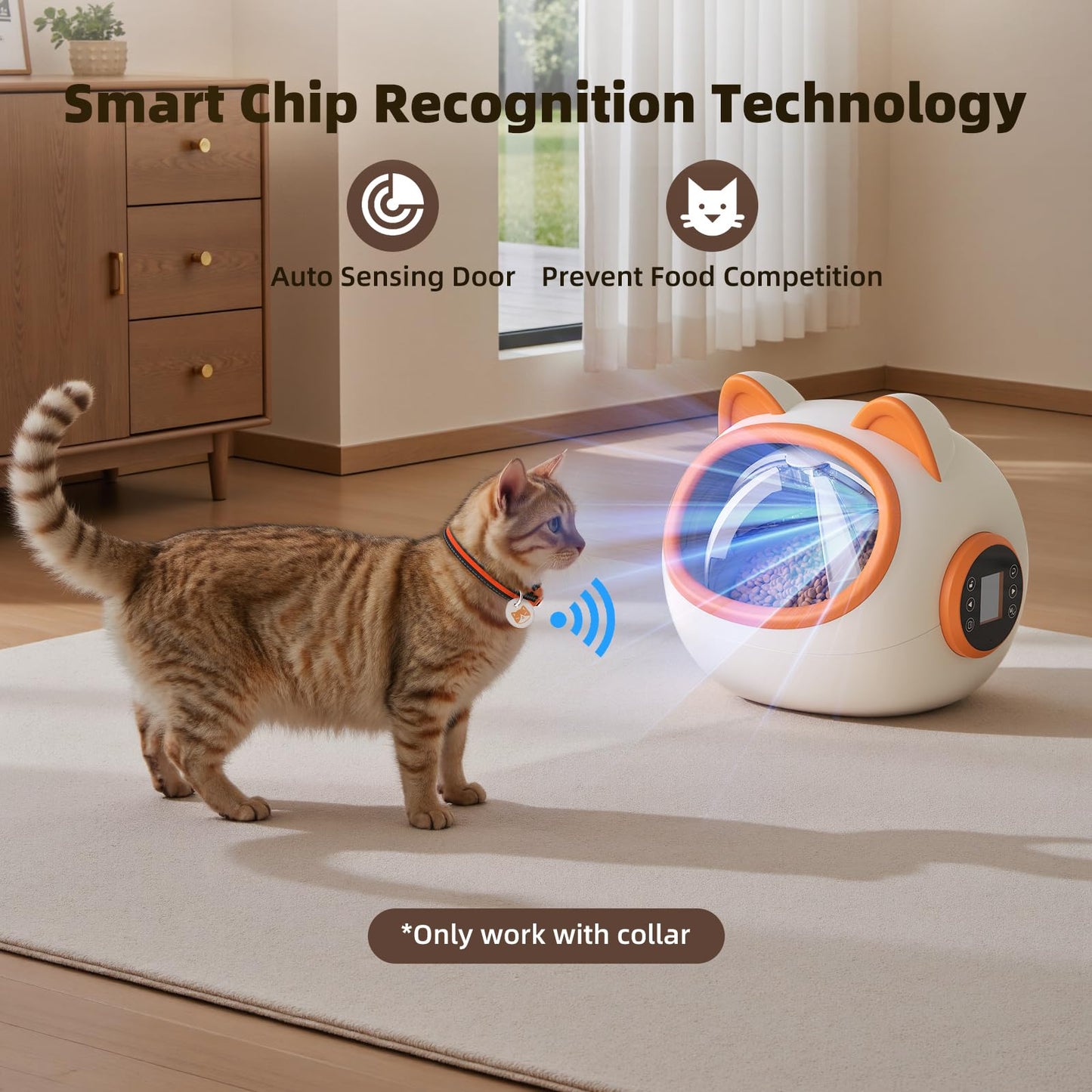 Smart RFID Cat Feeder with Collar Sensors – Automatic Timed Pet Feeder for Multi-Cat, 4 Feeding Modes, Voice Recorder, LCD Display, Wet/Dry Food Compatible
