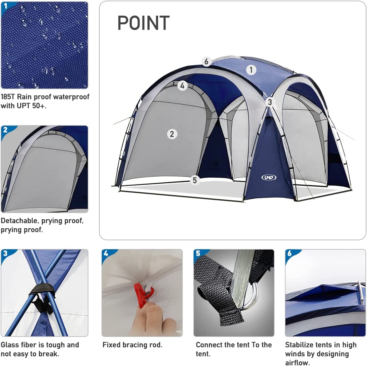 UNICAMPER Large Beach Canopy Tent UPF 50+ 12x12 ft Waterproof & Rainproof Dome Sun Shelter for 8-10 Person with 2 Side Walls, Perfect for Camping, Backyard, Fishing, Parties, Picnics