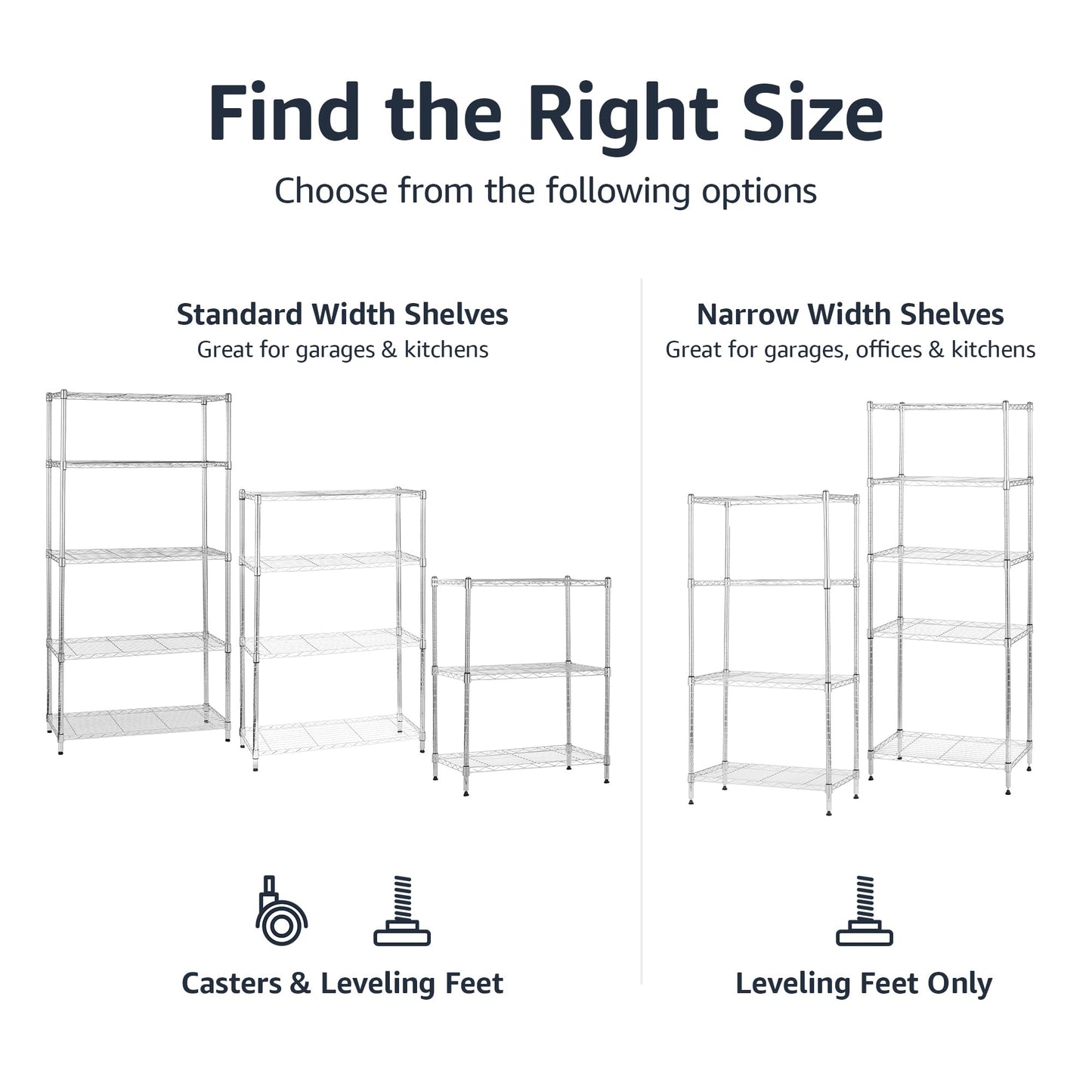 Amazon Basics 4-Shelf Adjustable, Storage Shelving Unit, (200 Pound Loading Capacity per Shelf), Steel Organizer Wire Rack, 13.4"D x 23.2"W x 48"H, Chrome