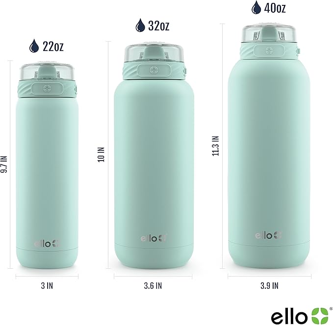 Ello Cooper 22oz Stainless Steel Water Bottle with Straw and Carry Handle, Double Walled and Vacuum Insulated Metal, Leak Proof Locking Lid with Soft Silicone Spout, Reusable, BPA Free, Yucca