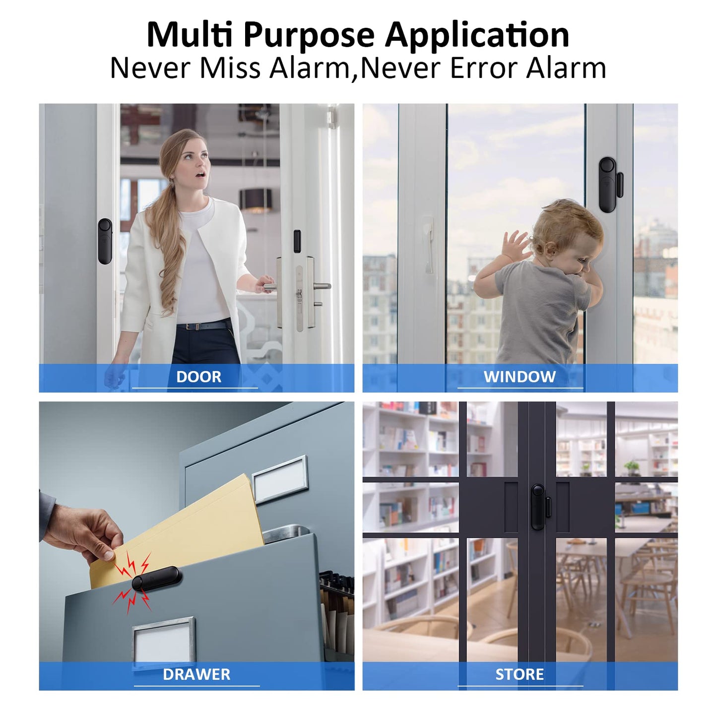 AKOYU Window and Door Alarm When Opened (2 Pack) for Kids Safety/Home Security, Wireless Opening Sensor Alarms for Sliding Glass Door, 120dB Burglar Alert, Ideal for Business,Garage,Apartment, Black